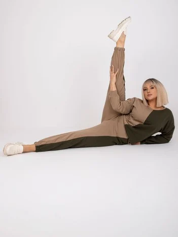 Compleu Dama Maneca lunga, Decolteu rotund, ex moda, Khaki