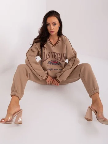 Compleu Dama Maneca lunga, Mansete elastice, ex moda, Bej Casual