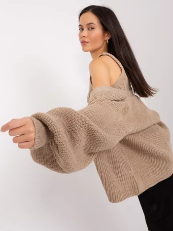 Compleu Dama Maneca lunga, Guler inalt, BADU, Bej Eleganta Office