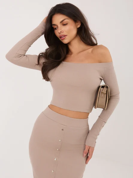 Compleu Dama Midi, Dungi, RUE PARIS, Bej Eleganta Office