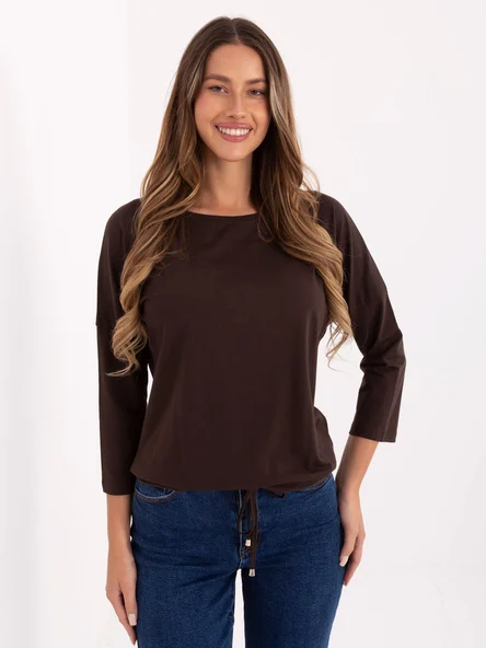 Bluza Dama Maneca 3/4, Decolteu barcuta, BASIC FEEL GOOD, Maro Casual