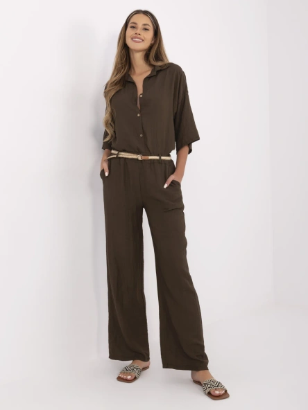 Pantaloni Dama Boho, Guler inalt, ITALY MODA, Maro