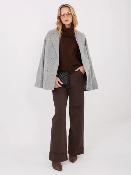 Pantaloni Dama Larga, Guler inalt, RUE PARIS, Maro Eleganta Office