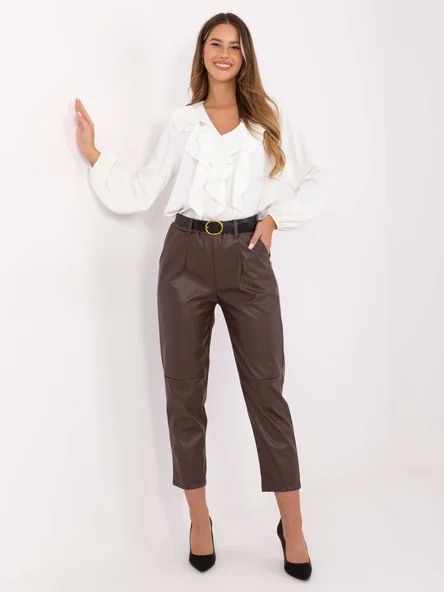 Pantaloni Dama Conica, Guler inalt, RUE PARIS, Maro Eleganta Office