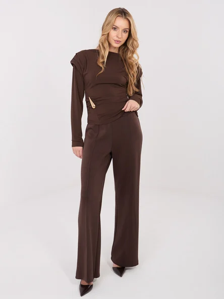 Pantaloni Dama Larga, Guler inalt, MOOIJ, Maro Eleganta Office