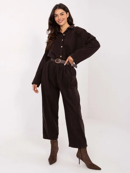 Pantaloni Dama Larga, Guler inalt, ITALY MODA, Maro Casual