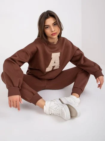 Compleu Dama Maneca lunga, Decolteu rotund, ex moda, Maro