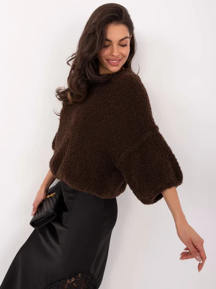 Pulover Dama Maneca 3/4, Decolteu rotund, ITALY MODA, Maro Casual