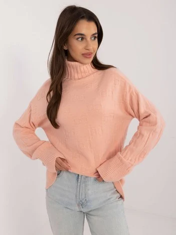 Pulover Dama Maneca lunga, Guler inalt, Wool Fashion Italia, Somon Casual