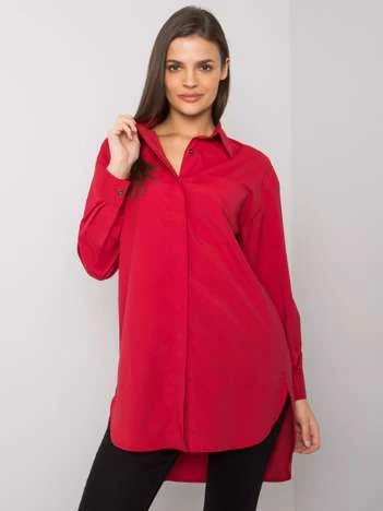 Camasa Dama Maneca lunga, Decolteu cu guler, ex moda, Rosu Eleganta Office