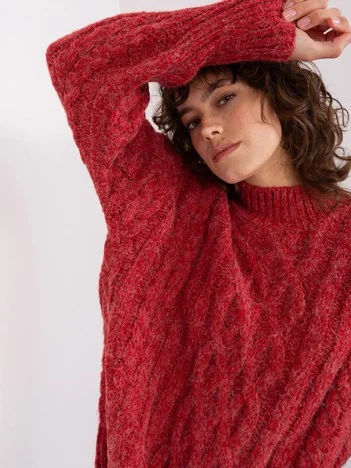 Pulover Dama Guler inalt, Acril, Wool Fashion Italia, Rosu Casual