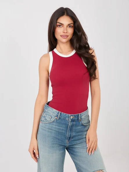 Top Dama Mini, Decolteu rotund, Sublevel, Rosu Casual