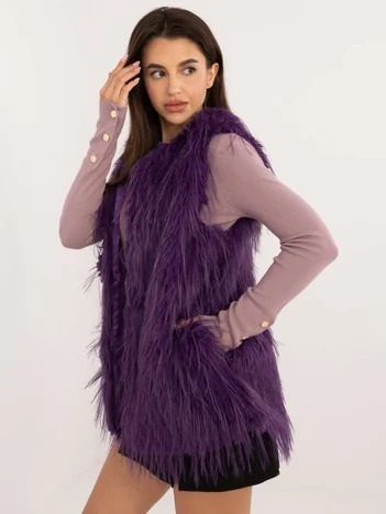 Vesta Dama Fara maneci, Guler inalt, Wool Fashion Italia, Mov Casual