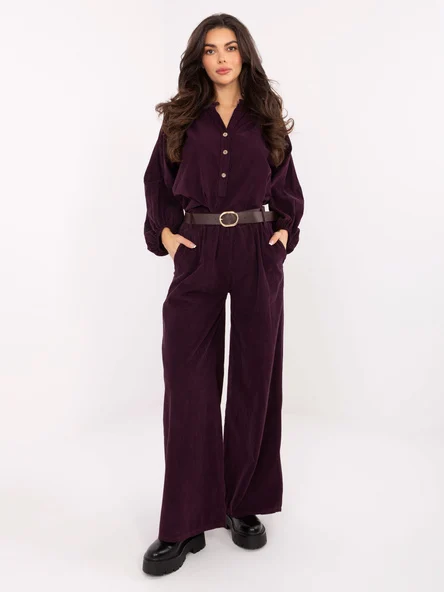 Pantaloni Dama Larga, Guler inalt, ITALY MODA, Mov Casual