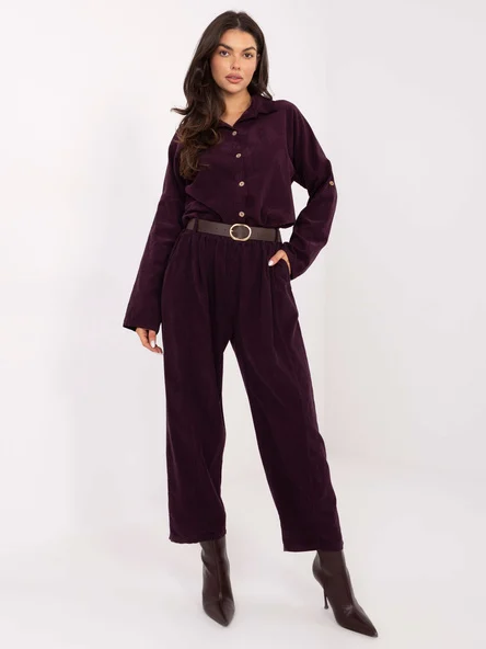 Pantaloni Dama Larga, Guler inalt, ITALY MODA, Mov Casual