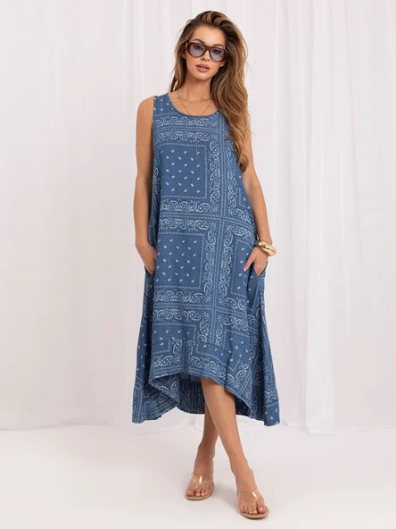 Rochie Dama Midi, Rochie asimetrica, ITALY MODA, Albastru de Vara