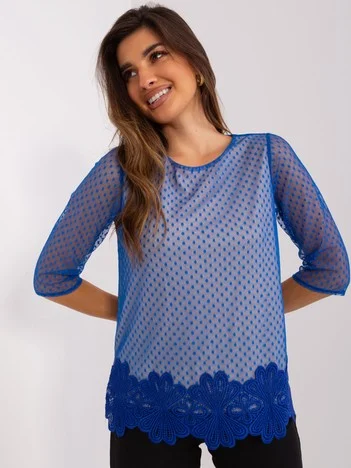 Bluza Dama Maneca 3/4, Dantela, LAKERTA, Albastru de Petrecere