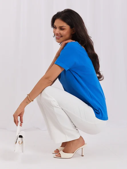 Bluza Dama Mini, Dantela, RUE PARIS, Albastru Eleganta Office