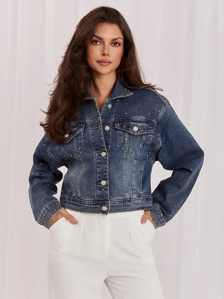 Jacheta Dama Guler inalt, Bumbac, ITALY MODA, Albastru de Vara