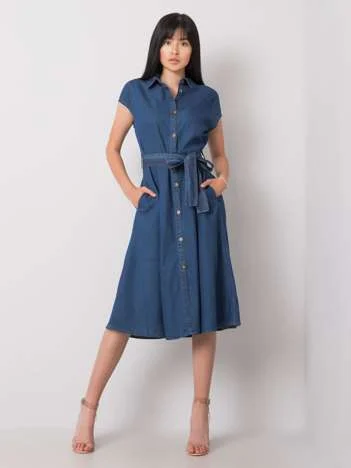 Rochie Dama Midi, Decolteu cu guler, RUE PARIS, Albastru Eleganta Office