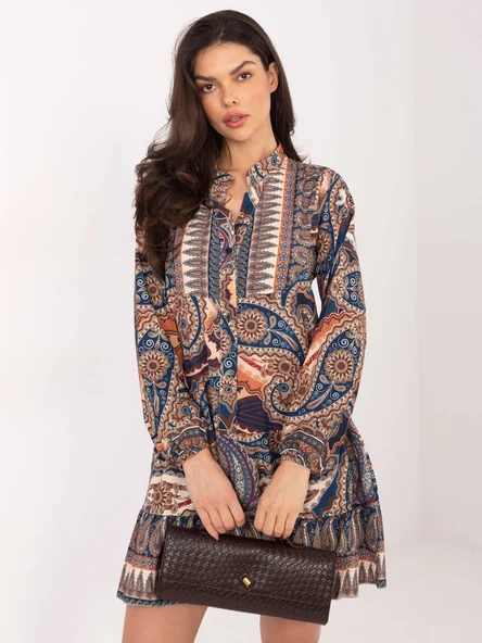 Rochie Dama Maxi, Imprimat, ITALY MODA, Albastru Eleganta Office