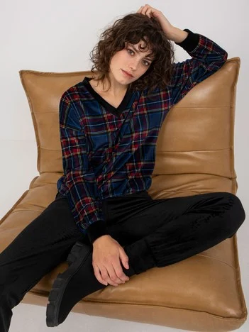Compleu Dama Maneca lunga, Carouri, RUE PARIS, Albastru Casual