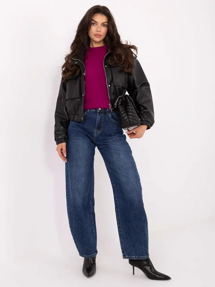 Blugi Dama Conica, Guler inalt, Re-Dress, Albastru Casual