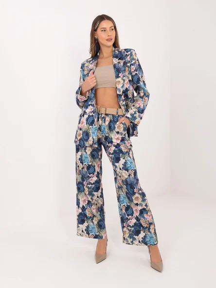 Pantaloni Dama Lunga, Floral, RUE PARIS, Albastru