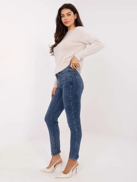 Blugi Dama Conica, Guler inalt, MISS DIANA, Albastru Casual Marimi Mari