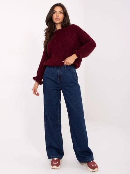 Pantaloni Dama Larga, Guler inalt, Sublevel, Albastru Casual