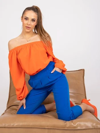 Pantaloni Dama 7/8, Elegant, ITALY MODA, Albastru Eleganta Office Marimi Mari