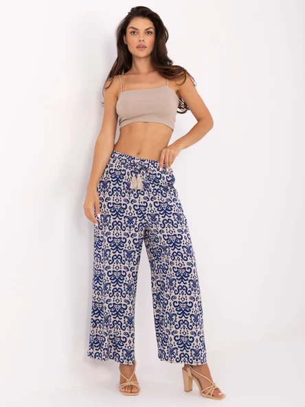 Pantaloni Dama Larga, Guler inalt, Sublevel, Albastru Casual