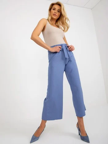 Pantaloni Dama Larga, Guler inalt, LAKERTA, Albastru Eleganta Office