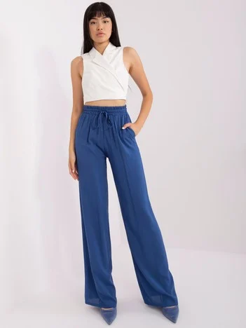 Pantaloni Dama Larga, Guler inalt, LAKERTA, Albastru Eleganta Office
