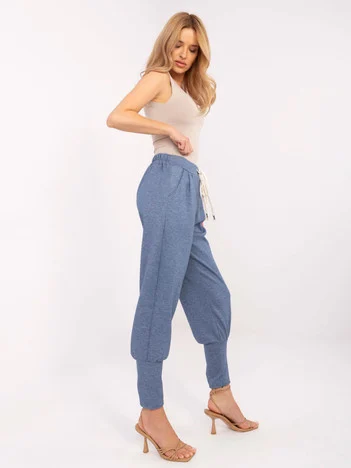 Pantaloni Dama Mansete elastice, Guler inalt, ITALY MODA, Albastru Casual