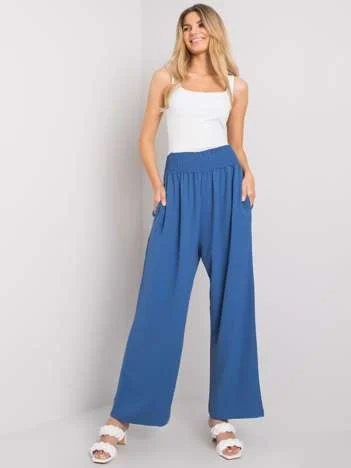 Pantaloni Dama Lunga, Larga, RUE PARIS, Albastru Casual
