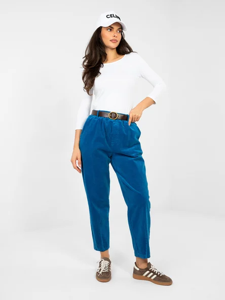 Pantaloni Dama 7/8, Conica, ITALY MODA, Albastru Eleganta Office