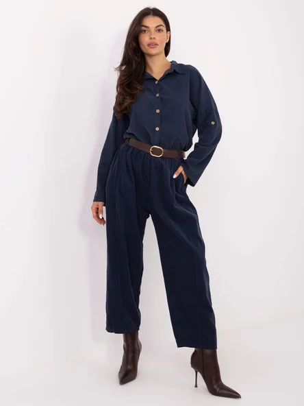 Pantaloni Dama Larga, Guler inalt, ITALY MODA, Albastru Casual