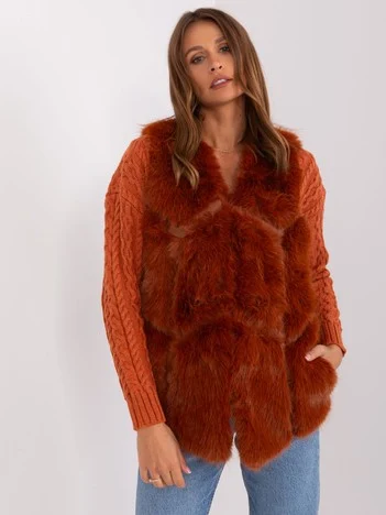Vesta Dama Fara maneci, Guler inalt, Wool Fashion Italia, Portocaliu de Vara