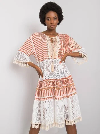 Rochie Dama Midi, Geometric, ITALY MODA, Portocaliu Casual