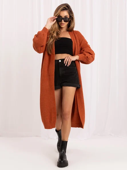 Cardigan Dama Maneca lunga, Guler inalt, RUE PARIS, Portocaliu Eleganta Office