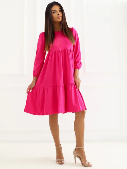 Rochie Dama Midi, Decolteu rotund, RUE PARIS, Fucsia Casual