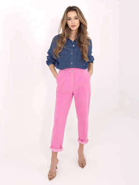 Pantaloni Dama Conica, Guler inalt, ITALY MODA, Roz Casual