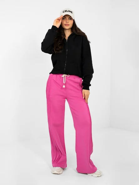 Pantaloni Trening Dama Larga, Guler inalt, NATURAL SIDE, Roz Casual