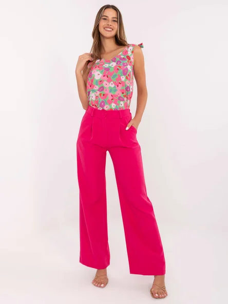 Pantaloni Dama Lejera, Guler inalt, ITALY MODA, Roz de Petrecere Marimi Mari