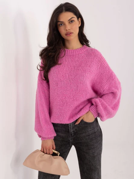 Pulover Dama Maneca lunga, Decolteu rotund, ITALY MODA, Roz Casual