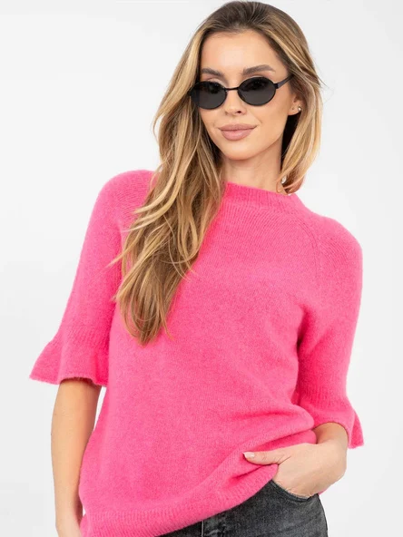 Pulover Dama Mini, Decolteu rotund, ITALY MODA, Roz Eleganta Office