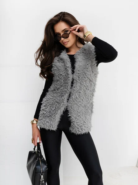 Vesta Dama Fara maneci, Guler inalt, Wool Fashion Italia, Gri Casual