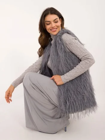 Vesta Dama Fara maneci, Guler inalt, Wool Fashion Italia, Gri Casual