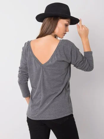 Bluza Dama Maneca lunga, Decolteu barcuta, BASIC FEEL GOOD, Gri Eleganta Office